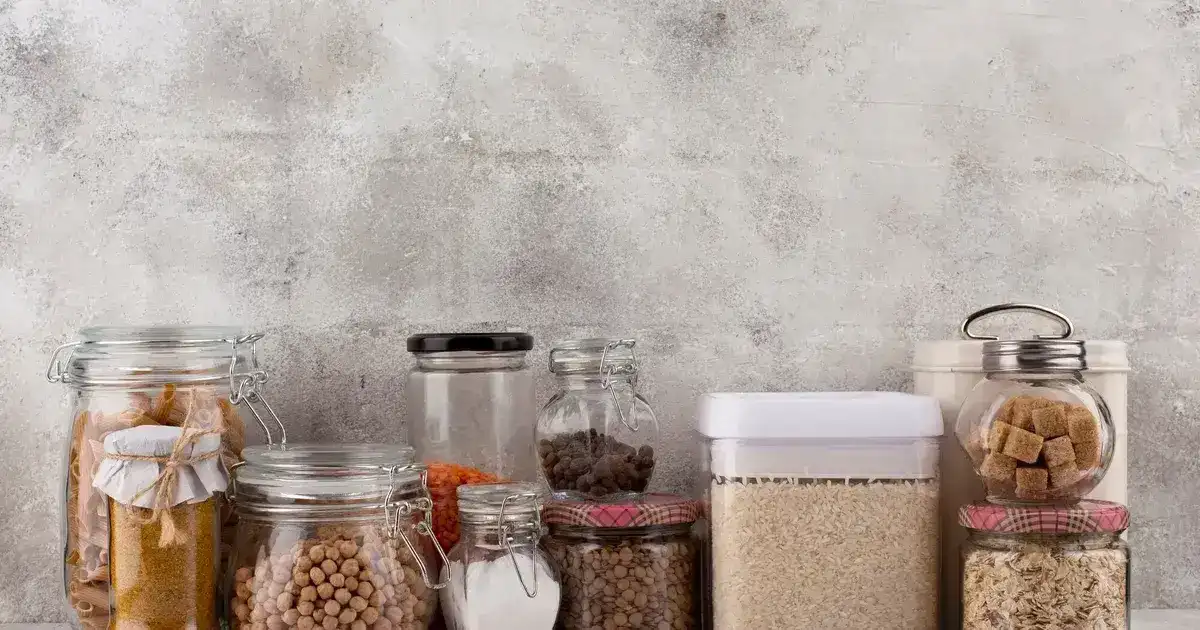 Réserves alimentaires d'urgence organisées : conserves, céréales, eau et rations de survie