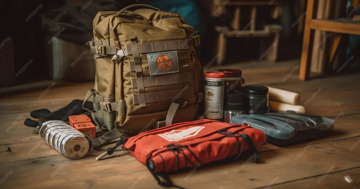 Sac d'urgence posé à côté d'un kit maison — comparaison des deux formats de préparation aux urgences