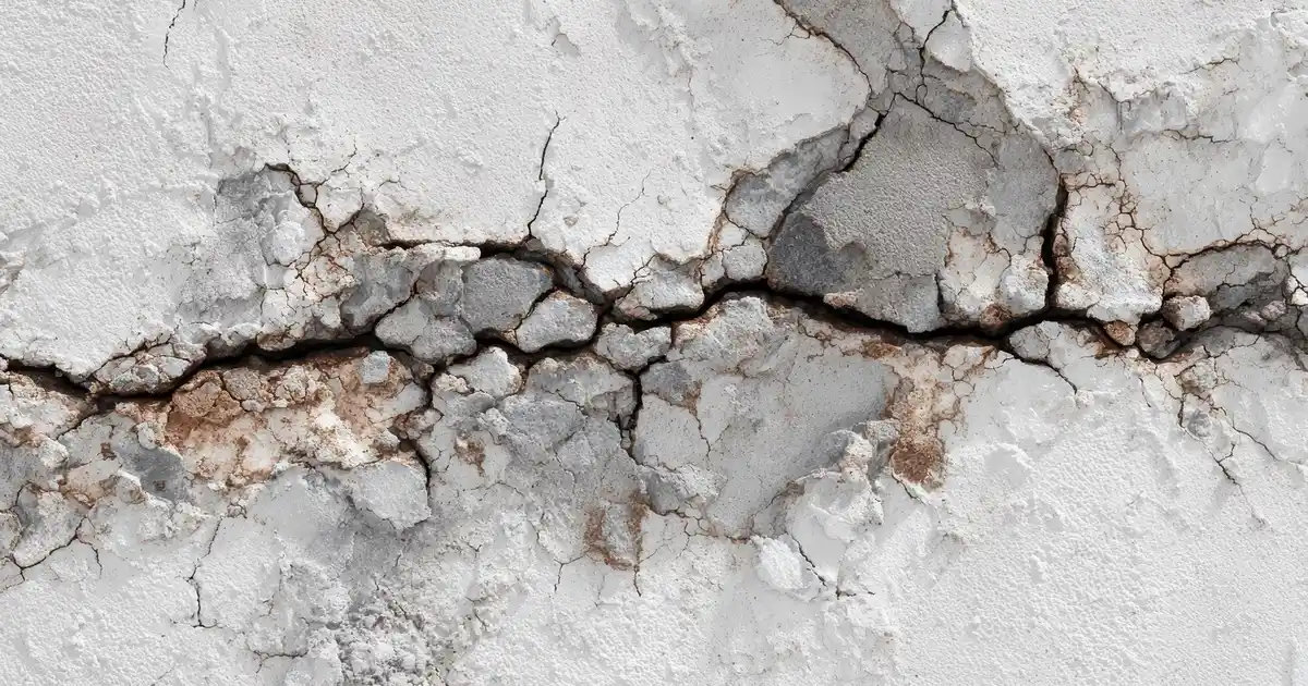 Fissures profondes dans un mur en béton après un séisme, typiques des dégâts observés au Teil en 2019