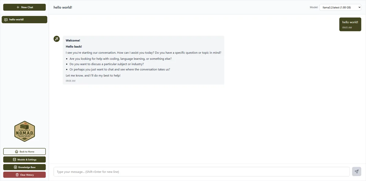 Panneau de chat IA local de Project NOMAD