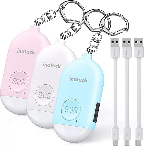 Inateck alarme personnelle rechargeable, rappel de batterie faible, porte-clés d'autodéfense avec éclairage LED pour femmes, hommes, enfants et personnes âgées, 130 dB, lot de 3, PA1001