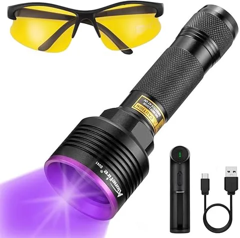 Alonefire SV41 lampe UV 10W 395nm professionnelle puissante rechargeable USB ultraviolette lumière noire détecteur d'urine pour résine, pêche, scorpion, minéraux avec lunettes de protection UV, batterie, chargeur