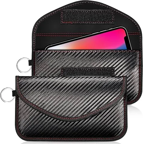 Wonwood_direct étui Faraday pour téléphone et clé de voiture, 2 pièces, sac Faraday pour mobile, cage de Faraday portable, bloqueur de signal RFID/NFC, blindage anti-pistage (Noir avec bord rouge)