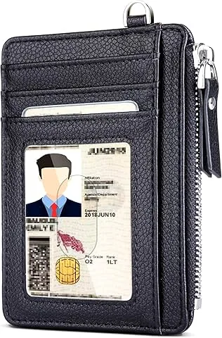 Portefeuilles pour homme, porte-cartes, petits portefeuilles pour homme, protection RFID, design minimaliste, avec fermeture éclair, capacité de 8 cartes, Noir