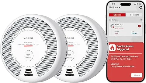 Alarme Wi-Fi X-Sense de fumée et de monoxyde de carbone à pile remplaçable, détecteur combiné intelligent compatible avec l'app X-Sense Home Security, SC06-WX, lot de 2
